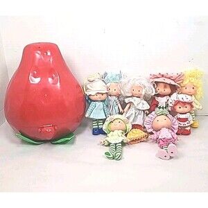 Vintage 80's Lot Of 8 Strawberry Shortcake 5" Dolls W/Strawberry Carry Case